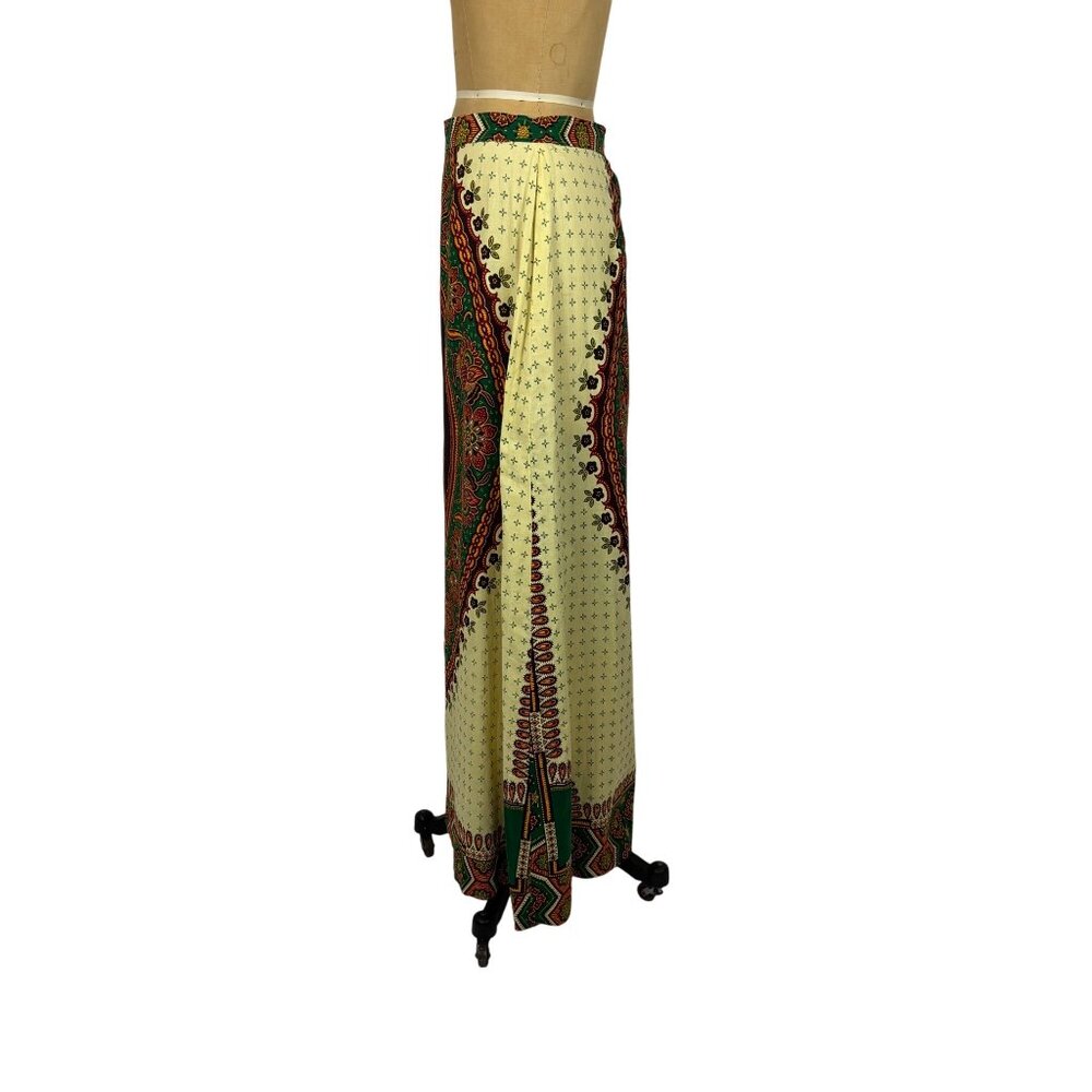 Vintage 70s Ethnic Skirt Womens M Medallion Cotton Print Maxi Hippie Boho Flamen - Picture 8 of 10